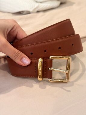 Miu Miu Leather Women‘s Belt with Gold Buckle - Brown
